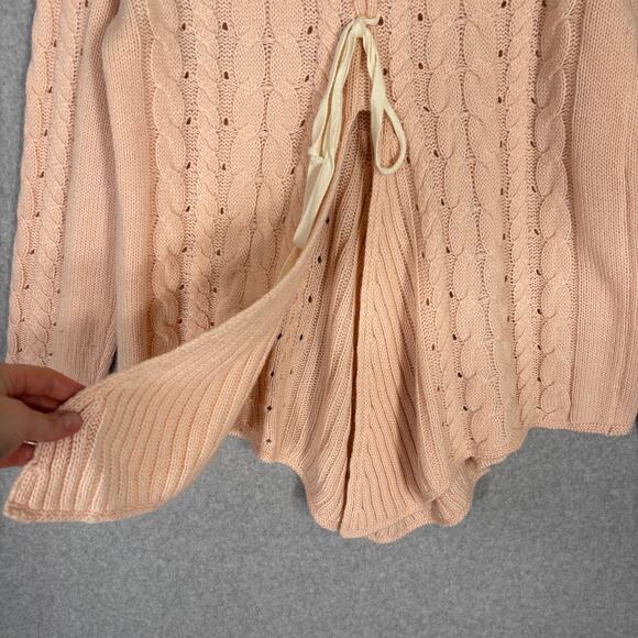 One The Land Sweater Medium Pink Cable Lace Up Back Flowy Feminine Twee Coquette - Picture 11 of 13